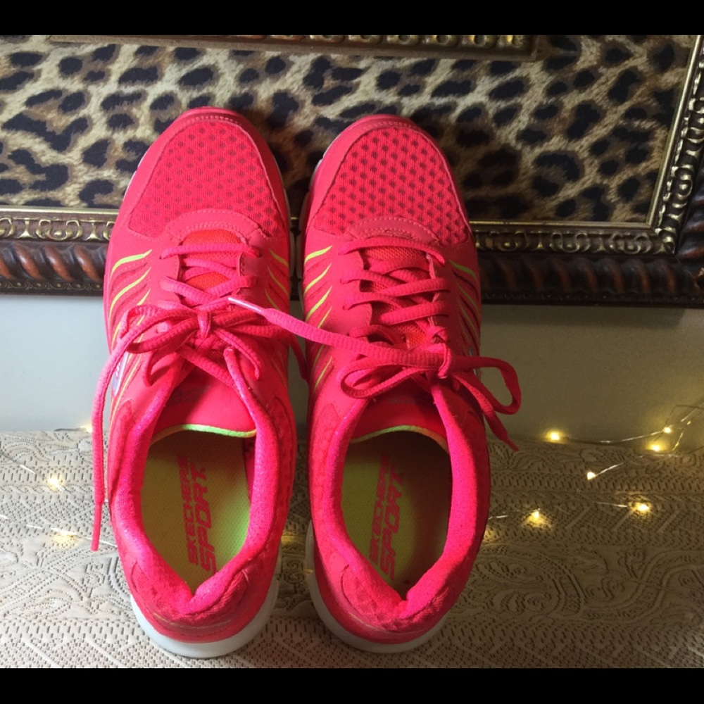 Skechers hot pink and lime green sneakers